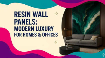 Modern living room with luxurious green resin wall panel, gray sofa, round black coffee table, and floor lamp