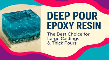 Blue deep pour epoxy resin cube with seashells, advertising large castings and thick pours