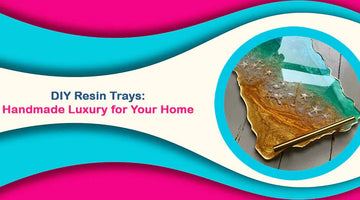 DIY resin tray with blue and gold ocean-inspired design and starfish accents on a gray floor