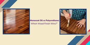 Polished hardwood floor and person applying wood finish with brush on wooden surface