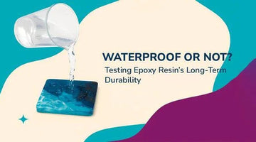 Pouring water on blue epoxy resin coaster testing its long-term waterproof durability