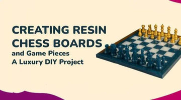 Luxury DIY project creating resin chess boards with detailed black and gold game pieces