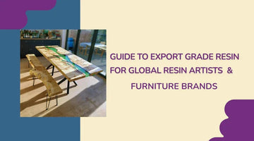 Modern wood and blue epoxy resin table with matching benches in a bright room, guide for resin artists and furniture brands